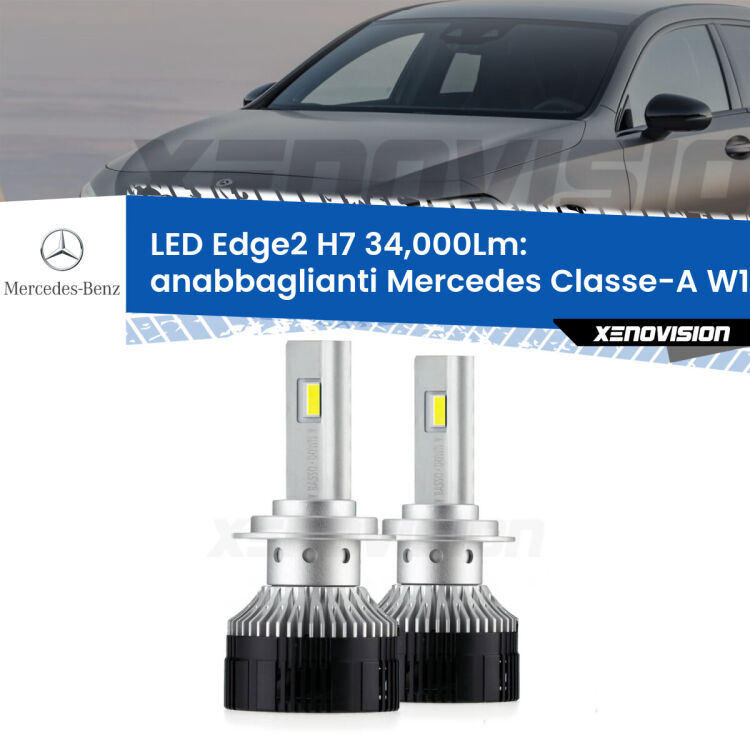 Anabbaglianti LED H7 34,000Lm per Mercedes Classe-A W176 2012 - 2018 <strong>Kit anabbaglianti LED per Mercedes Classe-A</strong> W176 2012 - 2018.</strong>.Coppia lampade <strong>H7</strong> modello Edge v3.0 di Xenovision.