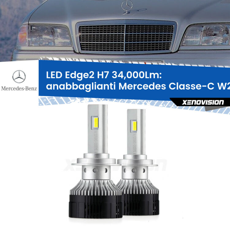 Anabbaglianti LED H7 34,000Lm per Mercedes Classe-C W202 1996 - 2000 <strong>Kit anabbaglianti LED per Mercedes Classe-C</strong> W202 1996 - 2000.</strong>.Coppia lampade <strong>H7</strong> modello Edge v3.0 di Xenovision.
