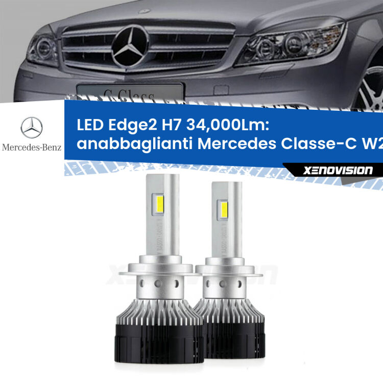 Anabbaglianti LED H7 34,000Lm per Mercedes Classe-C W204 Prima serie <strong>Kit anabbaglianti LED per Mercedes Classe-C</strong> W204 Prima serie.</strong>.Coppia lampade <strong>H7</strong> modello Edge v3.0 di Xenovision.