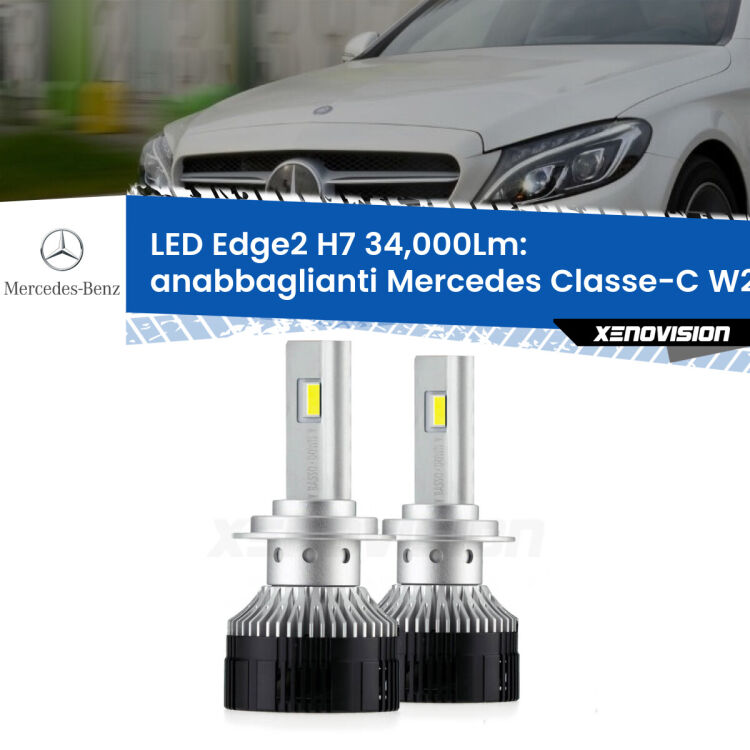 Anabbaglianti LED H7 34,000Lm per Mercedes Classe-C W205 2013 - 2018 <strong>Kit anabbaglianti LED per Mercedes Classe-C</strong> W205 2013 - 2018.</strong>.Coppia lampade <strong>H7</strong> modello Edge v3.0 di Xenovision.
