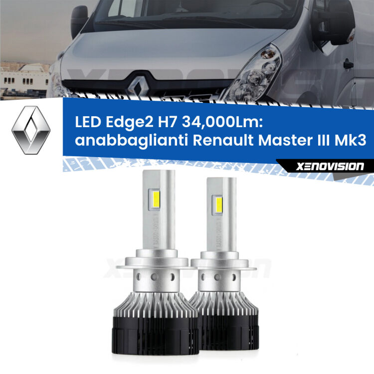 Anabbaglianti LED H7 34,000Lm per Renault Master III Mk3 2010 in poi <strong>Kit anabbaglianti LED per Renault Master III</strong> Mk3 2010 in poi.</strong>.Coppia lampade <strong>H7</strong> modello Edge v3.0 di Xenovision.