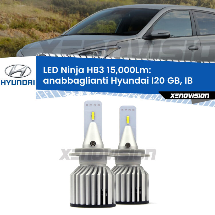 <strong>Kit anabbaglianti LED specifico per Hyundai I20</strong> GB, IB lenticolare. Lampade <strong>HB3</strong> Canbus da 15.000Lumen di luminosità modello Eagle Xenovision.
