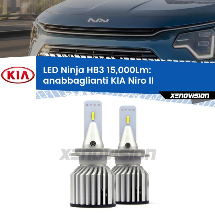 FINE SERIE: NO GARANZIA <strong>Kit anabbaglianti LED specifico per KIA Niro</strong> II fari lenticolari. Lampade <strong>HB3</strong> Canbus da 15.000Lumen di luminosità modello Eagle Xenovision.