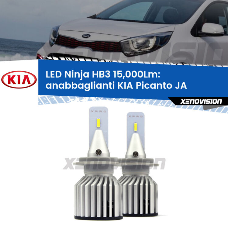 <strong>Kit anabbaglianti LED specifico per KIA Picanto</strong> JA con fari lenticolari. Lampade <strong>HB3</strong> Canbus da 15.000Lumen di luminosità modello Eagle Xenovision.