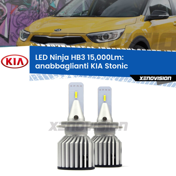 Anabbaglianti LED HB3 15,000Lm per KIA Stonic  a parabola doppia FINE SERIE: NO GARANZIA FINE SERIE: NO GARANZIA <strong>Kit anabbaglianti LED specifico per KIA Stonic</strong>  a parabola doppia. Lampade <strong>HB3</strong> Canbus da 15.000Lumen di luminosità modello Eagle Xenovision.
