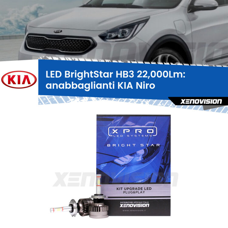 <strong>Kit LED anabbaglianti per KIA Niro</strong>  fari lenticolari. </strong>Due lampade Canbus HB3 Brightstar da 22,000 Lumen. Qualità Massima.
