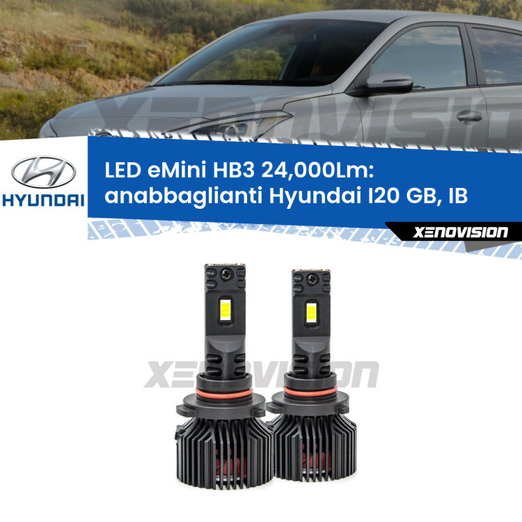 Anabbaglianti LED HB3 24,000Lm per Hyundai I20 GB, IB lenticolare - FINE SERIE: NO GARANZIA FINE SERIE: NO GARANZIA <strong>Kit anabbaglianti LED specifico per Hyundai I20</strong> GB, IB lenticolare. Lampade <strong>HB3</strong> compatte, Canbus da 24.000Lumen Eagle Mini Xenovision.