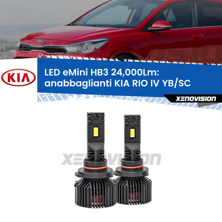 Anabbaglianti LED HB3 24,000Lm per KIA RIO IV YB/SC fari lenticolari - FINE SERIE: NO GARANZIA FINE SERIE: NO GARANZIA <strong>Kit anabbaglianti LED specifico per KIA RIO IV</strong> YB/SC fari lenticolari. Lampade <strong>HB3</strong> compatte, Canbus da 24.000Lumen Eagle Mini Xenovision.