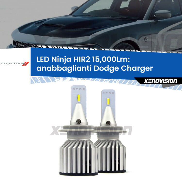 <strong>Kit anabbaglianti LED specifico per Dodge Charger</strong>  restyling. Lampade <strong>HIR2</strong> Canbus da 15.000Lumen di luminosità modello Ninja Xenovision.