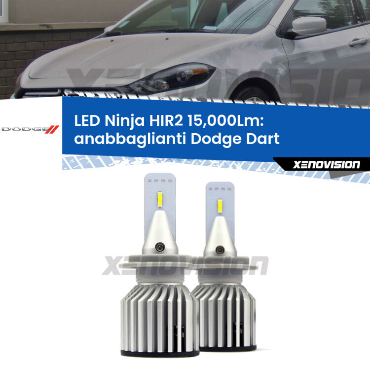 <strong>Kit anabbaglianti LED specifico per Dodge Dart</strong>  2012 in poi. Lampade <strong>HIR2</strong> Canbus da 15.000Lumen di luminosità modello Ninja Xenovision.