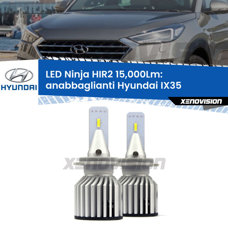 <strong>Kit anabbaglianti LED specifico per Hyundai Tucson</strong> JM 2 restyling. Lampade <strong>HIR2</strong> Canbus da 29.000Lumen di luminosità modello Eagle Xenovision.