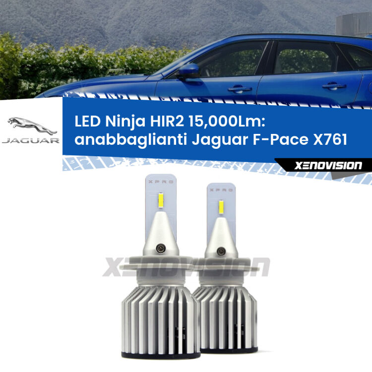 <strong>Kit anabbaglianti LED specifico per Jaguar F-Pace</strong> X761 2015 in poi. Lampade <strong>HIR2</strong> Canbus da 15.000Lumen di luminosità modello Ninja Xenovision.