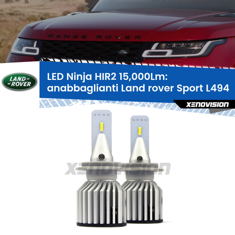 <strong>Kit anabbaglianti LED specifico per Land rover Sport</strong> L494 in poi. Lampade <strong>HIR2</strong> Canbus da 15.000Lumen di luminosità modello Ninja Xenovision.