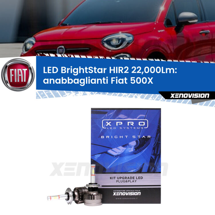 <strong>Kit LED anabbaglianti per Fiat 500X</strong>  lenticolari. </strong>Due lampade Canbus HIR2 Brightstar da 22,000 Lumen. Qualità Massima.
