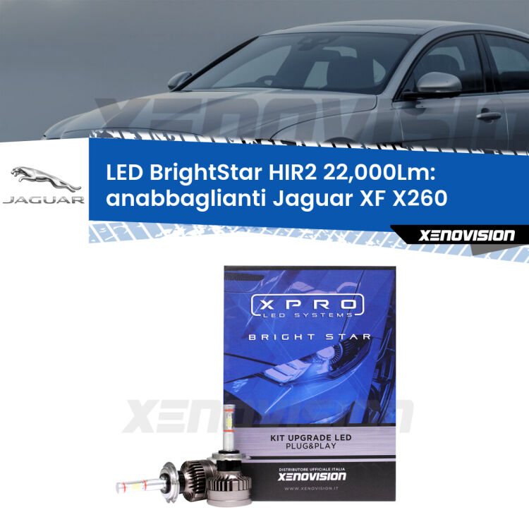 <strong>Kit LED anabbaglianti per Jaguar XF</strong> X260 2015 in poi. </strong>Due lampade Canbus HIR2 Brightstar da 22,000 Lumen. Qualità Massima.