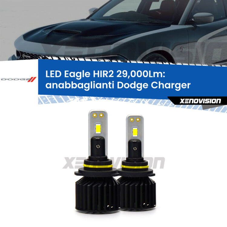 <strong>Kit anabbaglianti LED specifico per Dodge Charger</strong>  restyling. Lampade <strong>HIR2</strong> Canbus da 29.000Lumen di luminosità modello Eagle Xenovision.