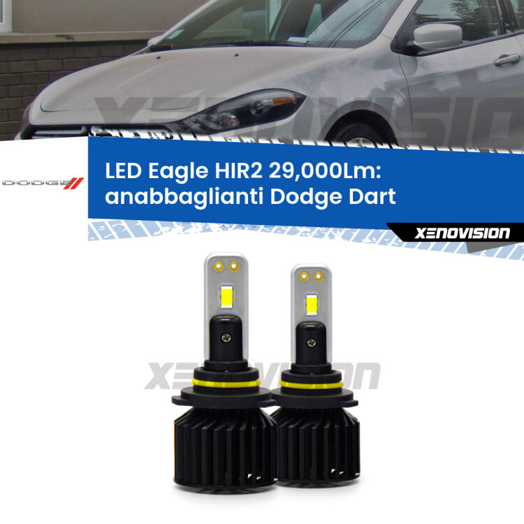 <strong>Kit anabbaglianti LED specifico per Dodge Dart</strong>  2012 in poi. Lampade <strong>HIR2</strong> Canbus da 29.000Lumen di luminosità modello Eagle Xenovision.