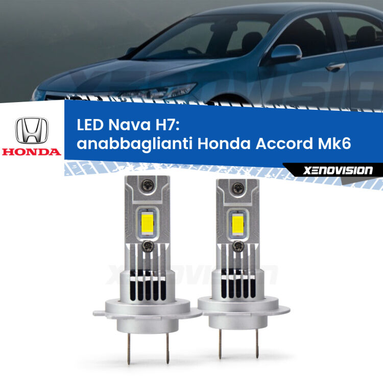0 Anabbaglianti LED Honda Accord Mk6 1997 - 2002: H7 Nava <strong>Anabbaglianti LED no-spie per Honda Accord</strong> Mk6 1997 - 2002. Coppia lampade <strong>H7</strong> modello Nava canbus, raffreddate a ventola.