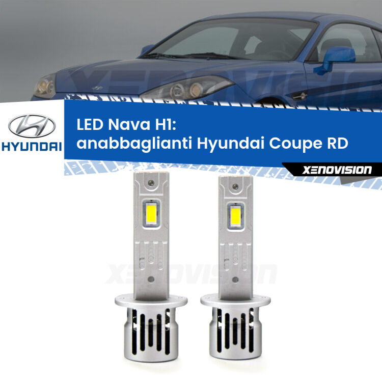 0 Anabbaglianti LED Hyundai Coupe RD 1996 - 1999: H1 Nava <strong>Anabbaglianti LED no-spie per Hyundai Coupe</strong> RD 1996 - 1999. Coppia lampade <strong> H1</strong> modello Nava canbus, raffreddate a ventola.