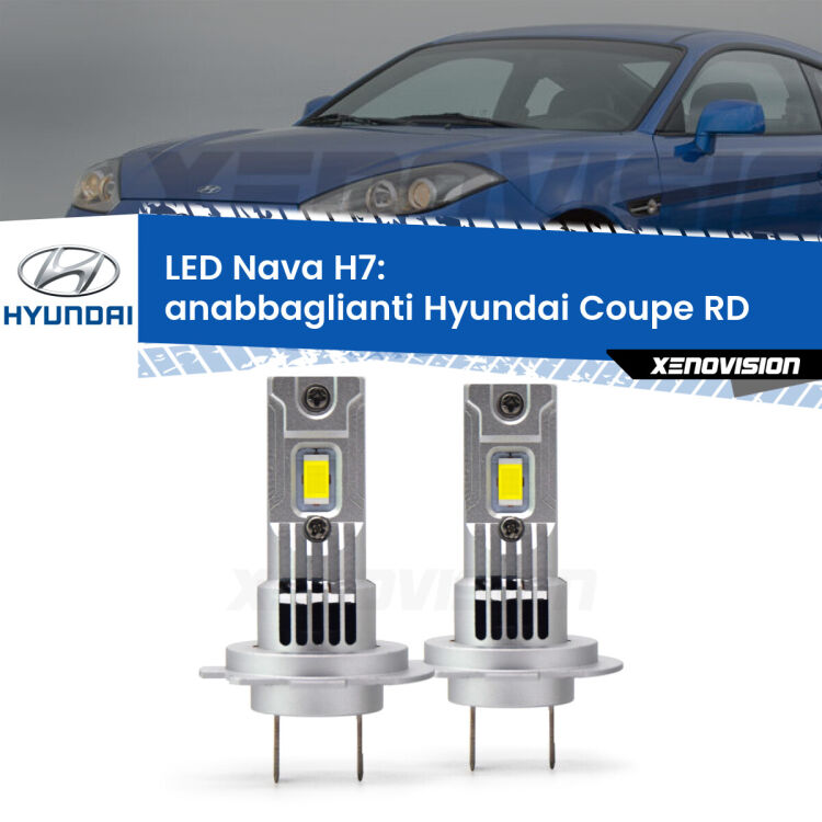 0 Anabbaglianti LED Hyundai Coupe RD 1999 - 2002: H7 Nava <strong>Anabbaglianti LED no-spie per Hyundai Coupe</strong> RD 1999 - 2002. Coppia lampade <strong>H7</strong> modello Nava canbus, raffreddate a ventola.