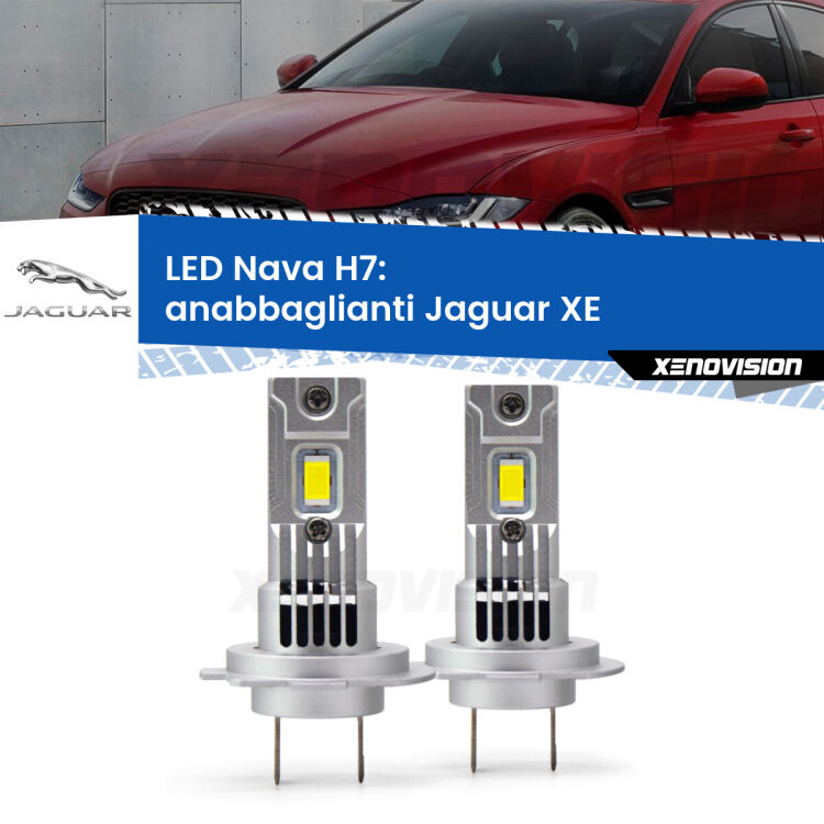 0 Anabbaglianti LED Jaguar XE  2015 in poi: H7 Nava <strong>Anabbaglianti LED no-spie per Jaguar XE</strong>  2015 in poi. Coppia lampade <strong>H7</strong> modello Nava canbus, raffreddate a ventola.