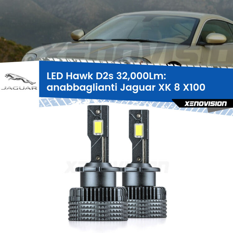 Anabbaglianti LED Jaguar XK 8 X100 1996 - 2005 - D2S/R 32,000Lm <strong>Kit anabbaglianti LED specifico per Jaguar XK 8</strong> X100 1996 - 2005. Lampade <strong>D2S/D2R</strong> Canbus da 32.000Lumen di luminosità modello Hawk Xenovision.