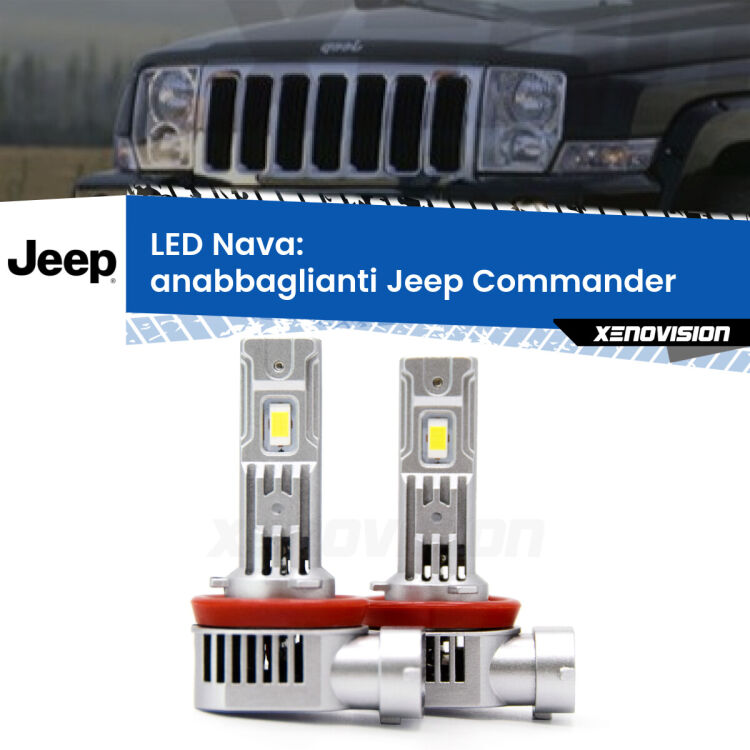 Anabbaglianti LED Jeep Commander  2005 - 2010: Nava 20,000Lm <strong>Anabbaglianti LED no-spie per Jeep Commander</strong>  2005 - 2010. Coppia lampade <strong>H11</strong>/H9/H8/H16(JP) modello Nava canbus, raffreddate a ventola.