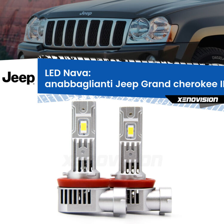 Anabbaglianti LED Jeep Grand cherokee III WK 2005 - 2010: Nava 20,000Lm <strong>Anabbaglianti LED no-spie per Jeep Grand cherokee III</strong> WK 2005 - 2010. Coppia lampade <strong>H11</strong>/H9/H8/H16(JP) modello Nava canbus, raffreddate a ventola.
