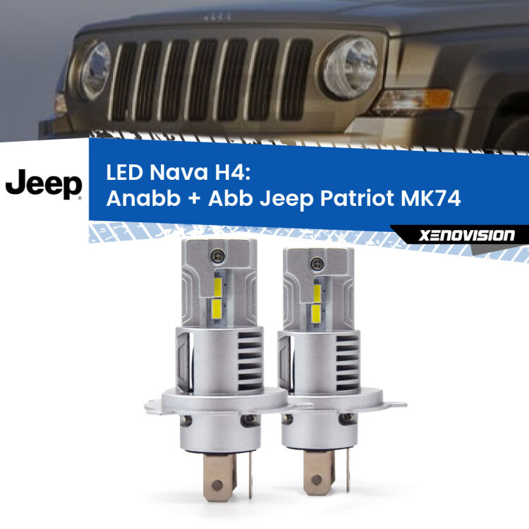 Anabbaglianti LED Jeep Patriot MK74 2007 - 2017: H4 Nava <strong>Anabbaglianti LED no-spie per Jeep Patriot</strong> MK74 2007 - 2017. Coppia lampade <strong>H4</strong> modello Nava canbus, raffreddate a ventola.