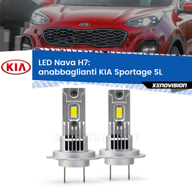 Anabbaglianti LED KIA Sportage SL 2010 - 2014: H7 Nava <strong>Anabbaglianti LED no-spie per KIA Sportage</strong> SL 2010 - 2014. Coppia lampade <strong>H7</strong> modello Nava canbus, raffreddate a ventola.