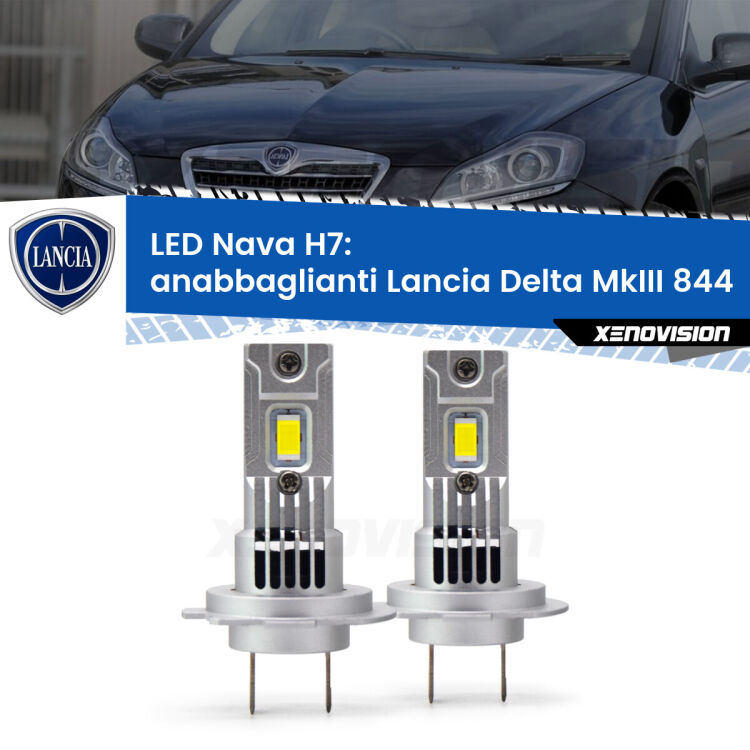 Anabbaglianti LED Lancia Delta MkIII 844 2008 - 2014: H7 Nava <strong>Anabbaglianti LED no-spie per Lancia Delta MkIII</strong> 844 2008 - 2014. Coppia lampade <strong>H7</strong> modello Nava canbus, raffreddate a ventola.