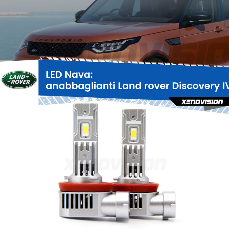 Anabbaglianti LED Land rover Discovery IV L319 restyling: Nava 20,000Lm <strong>Anabbaglianti LED no-spie per Land rover Discovery IV</strong> L319 restyling. Coppia lampade <strong>H11</strong>/H9/H8/H16(JP) modello Nava canbus, raffreddate a ventola.