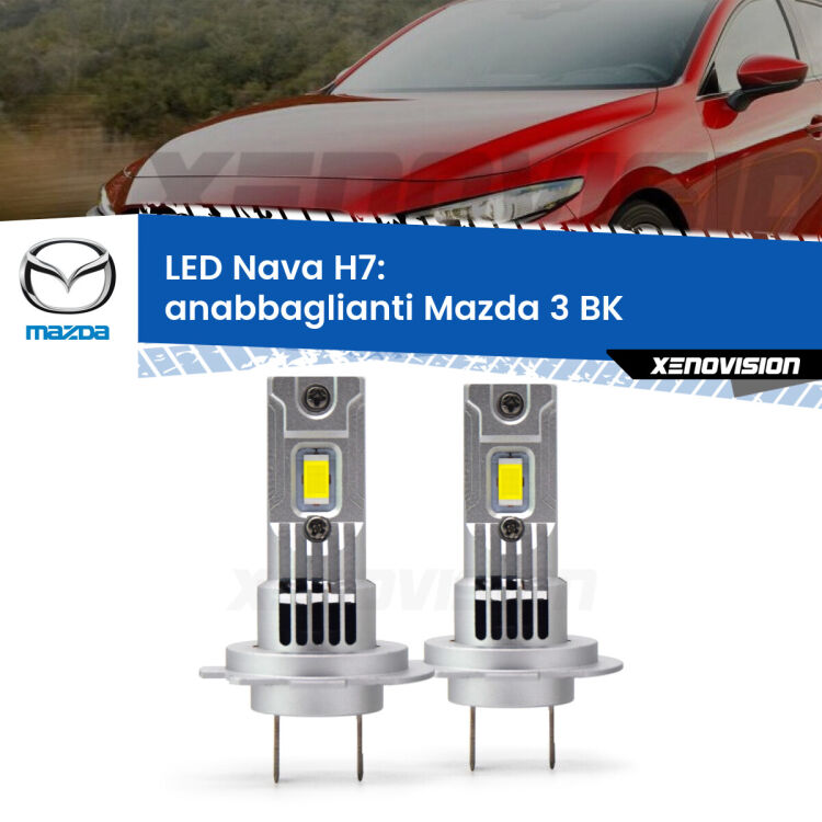 0 Anabbaglianti LED Mazda 3 BK 2003 - 2009: H7 Nava <strong>Anabbaglianti LED no-spie per Mazda 3</strong> BK 2003 - 2009. Coppia lampade <strong>H7</strong> modello Nava canbus, raffreddate a ventola.