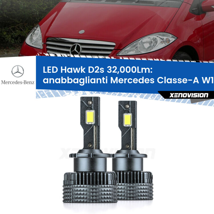 <strong>Kit anabbaglianti LED specifico per Mercedes Classe-A</strong> W169 2004 - 2012. Lampade <strong>D2S</strong> Canbus da 32.000Lumen di luminosità modello Hawk Xenovision.
