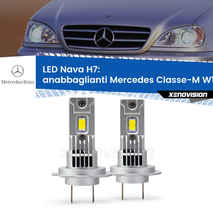 Anabbaglianti LED Mercedes Classe-M W163 1998 - 2005: H7 Nava <strong>Anabbaglianti LED no-spie per Mercedes Classe-M</strong> W163 1998 - 2005. Coppia lampade <strong>H7</strong> modello Nava canbus, raffreddate a ventola.