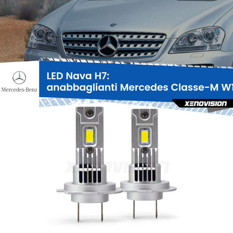 Anabbaglianti LED Mercedes Classe-M W164 2005 - 2011: H7 Nava <strong>Anabbaglianti LED no-spie per Mercedes Classe-M</strong> W164 2005 - 2011. Coppia lampade <strong>H7</strong> modello Nava canbus, raffreddate a ventola.