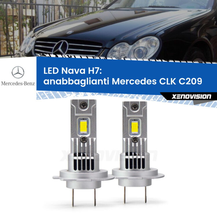 Anabbaglianti LED Mercedes CLK C209 2002 - 2009: H7 Nava <strong>Anabbaglianti LED no-spie per Mercedes CLK</strong> C209 2002 - 2009. Coppia lampade <strong>H7</strong> modello Nava canbus, raffreddate a ventola.