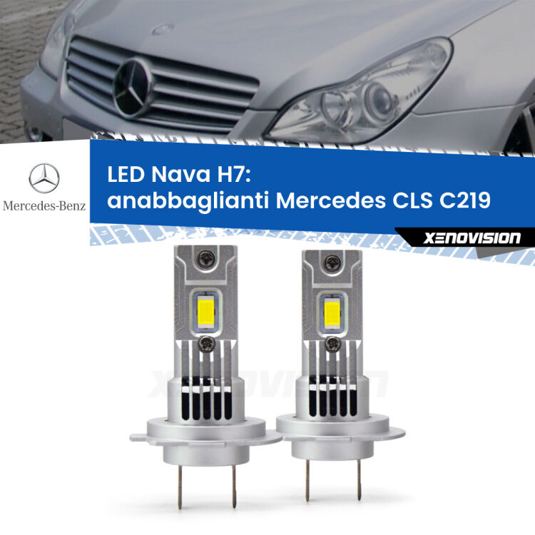 Anabbaglianti LED Mercedes CLS C219 2004 - 2010: H7 Nava <strong>Anabbaglianti LED no-spie per Mercedes CLS</strong> C219 2004 - 2010. Coppia lampade <strong>H7</strong> modello Nava canbus, raffreddate a ventola.