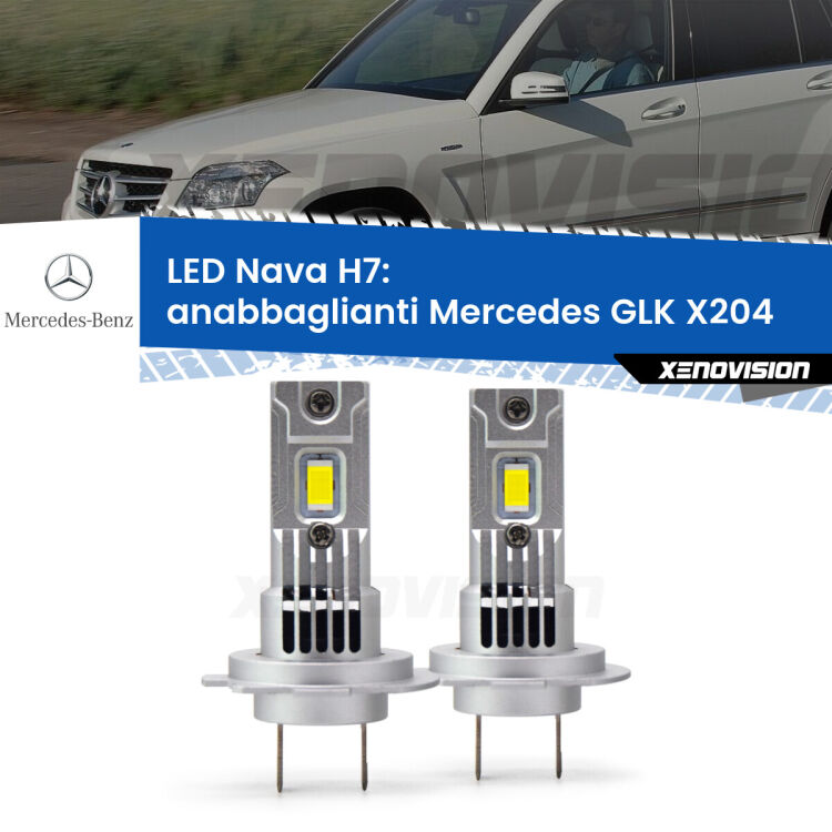 Anabbaglianti LED Mercedes GLK X204 2008 - 2015: H7 Nava <strong>Anabbaglianti LED no-spie per Mercedes GLK</strong> X204 2008 - 2015. Coppia lampade <strong>H7</strong> modello Nava canbus, raffreddate a ventola.