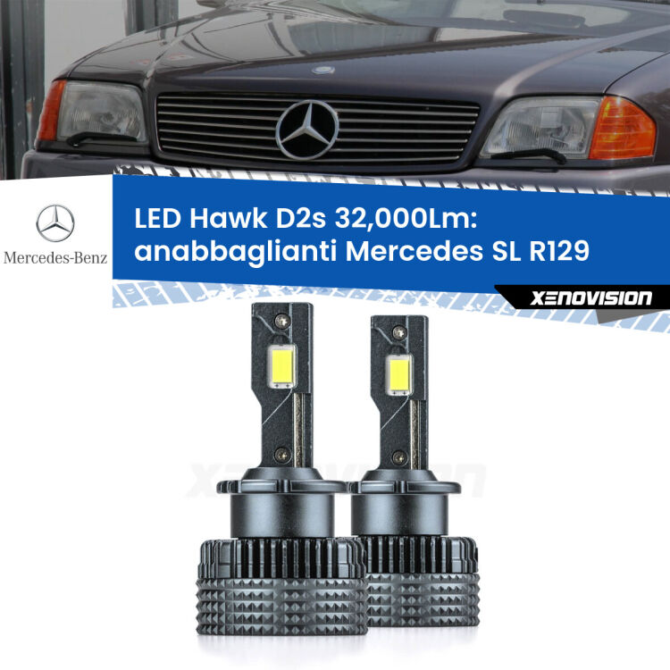 <strong>Kit anabbaglianti LED specifico per Mercedes SL</strong> R129 1989 - 2001. Lampade <strong>D2S</strong> Canbus da 32.000Lumen di luminosità modello Hawk Xenovision.