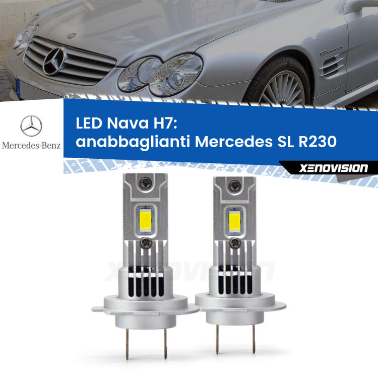 Anabbaglianti LED Mercedes SL R230 2001 - 2012: H7 Nava <strong>Anabbaglianti LED no-spie per Mercedes SL</strong> R230 2001 - 2012. Coppia lampade <strong>H7</strong> modello Nava canbus, raffreddate a ventola.