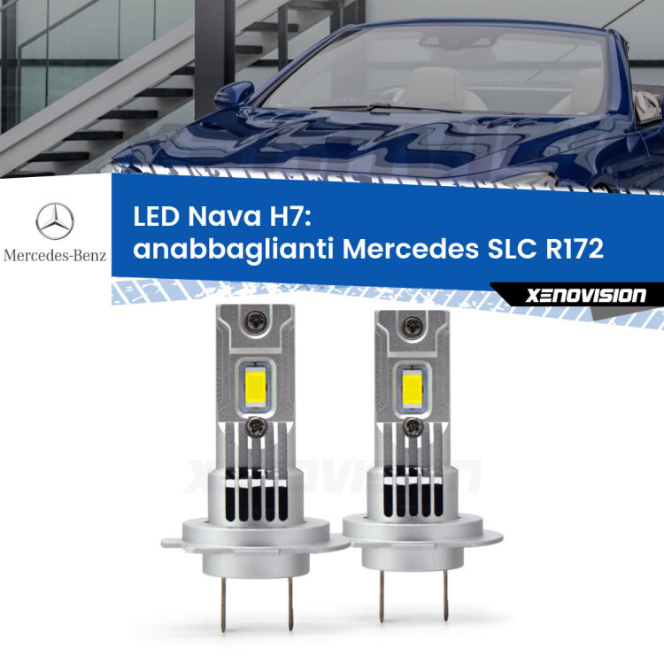 Anabbaglianti LED Mercedes SLC R172 2016 - 2017: H7 Nava <strong>Anabbaglianti LED no-spie per Mercedes SLC</strong> R172 2016 - 2017. Coppia lampade <strong>H7</strong> modello Nava canbus, raffreddate a ventola.