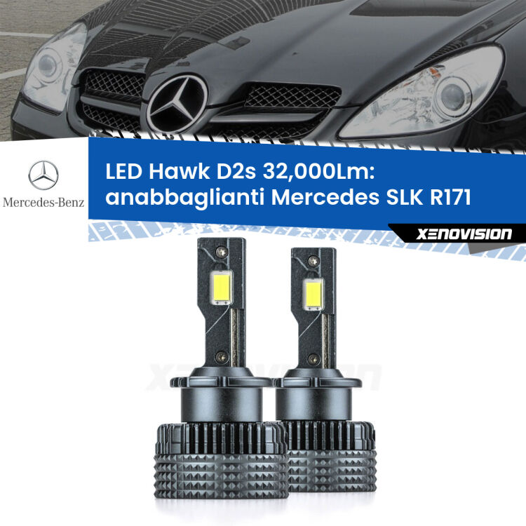 Anabbaglianti LED Mercedes SLK R171 2004 - 2011 - D2S/R 32,000Lm <strong>Kit anabbaglianti LED specifico per Mercedes SLK</strong> R171 2004 - 2011. Lampade <strong>D2S/D2R</strong> Canbus da 32.000Lumen di luminosità modello Hawk Xenovision.