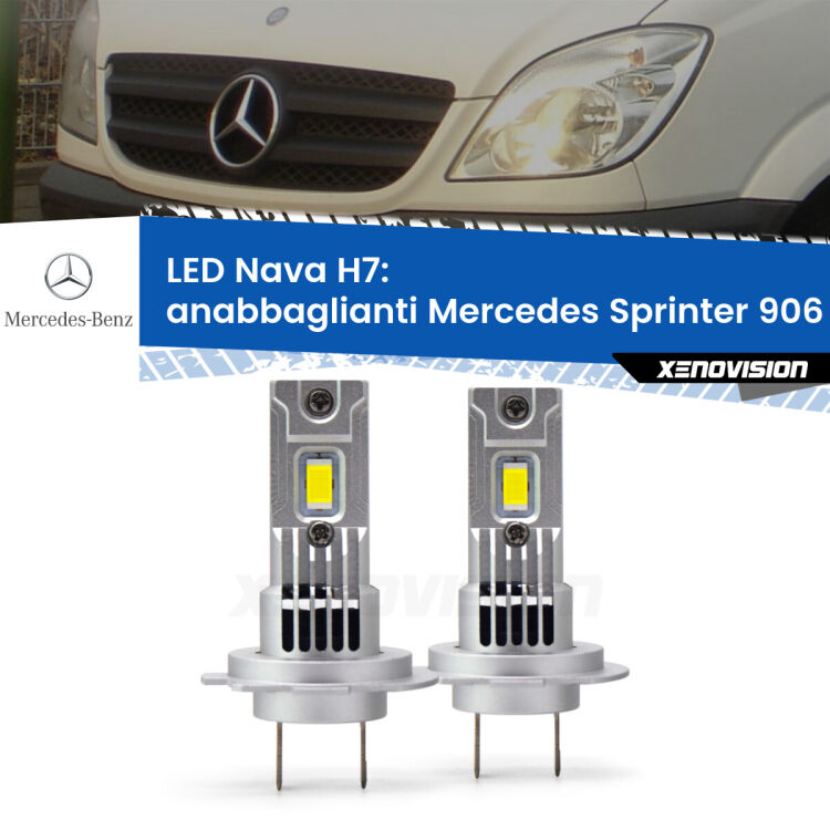Anabbaglianti LED Mercedes Sprinter 906 2006 - 2018: H7 Nava <strong>Anabbaglianti LED no-spie per Mercedes Sprinter</strong> 906 2006 - 2018. Coppia lampade <strong>H7</strong> modello Nava canbus, raffreddate a ventola.