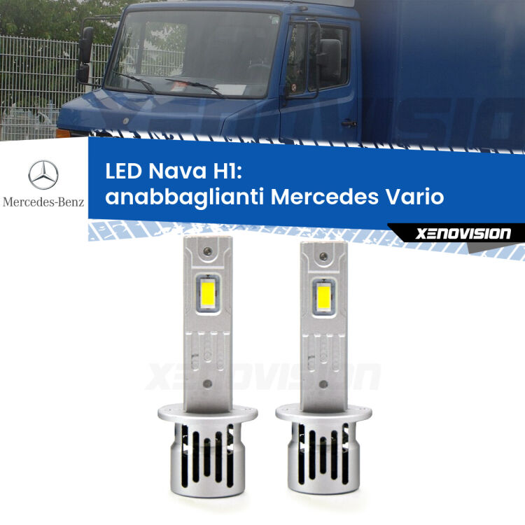 0 Anabbaglianti LED Mercedes Vario  1996 - 2013: H1 Nava <strong>Anabbaglianti LED no-spie per Mercedes Vario</strong>  1996 - 2013. Coppia lampade <strong> H1</strong> modello Nava canbus, raffreddate a ventola.
