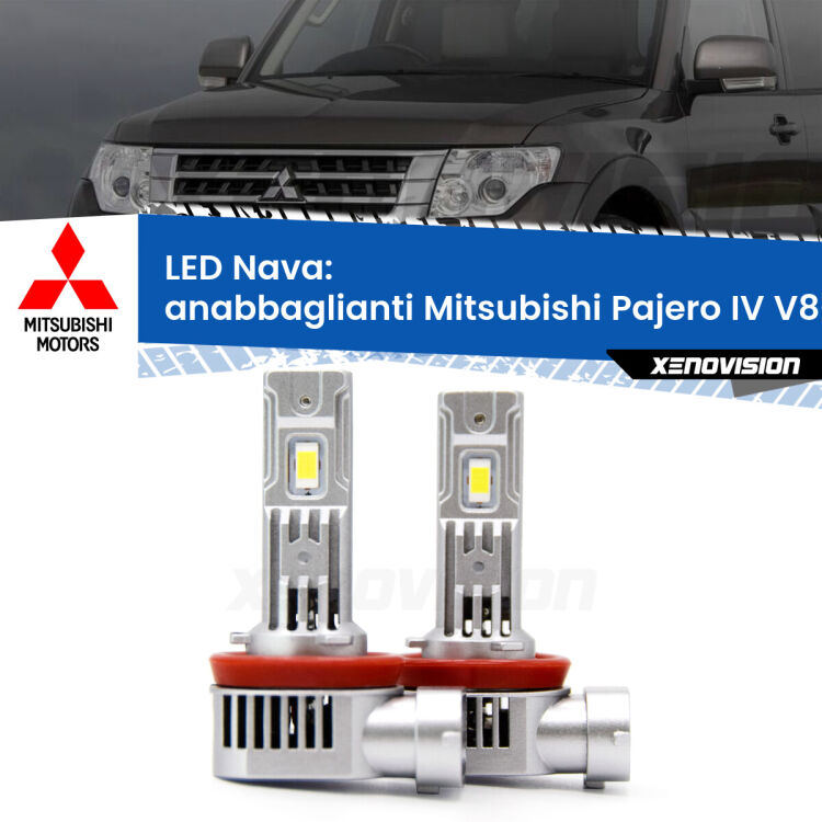 Anabbaglianti LED Mitsubishi Pajero IV V80 2007 - 2021: Nava 20,000Lm <strong>Anabbaglianti LED no-spie per Mitsubishi Pajero IV</strong> V80 2007 - 2021. Coppia lampade <strong>H11</strong>/H9/H8/H16(JP) modello Nava canbus, raffreddate a ventola.