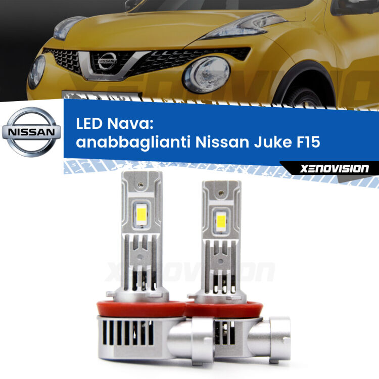 Anabbaglianti LED Nissan Juke F15 2014 - 2018: Nava 20,000Lm <strong>Anabbaglianti LED no-spie per Nissan Juke</strong> F15 2014 - 2018. Coppia lampade <strong>H11</strong>/H9/H8/H16(JP) modello Nava canbus, raffreddate a ventola.