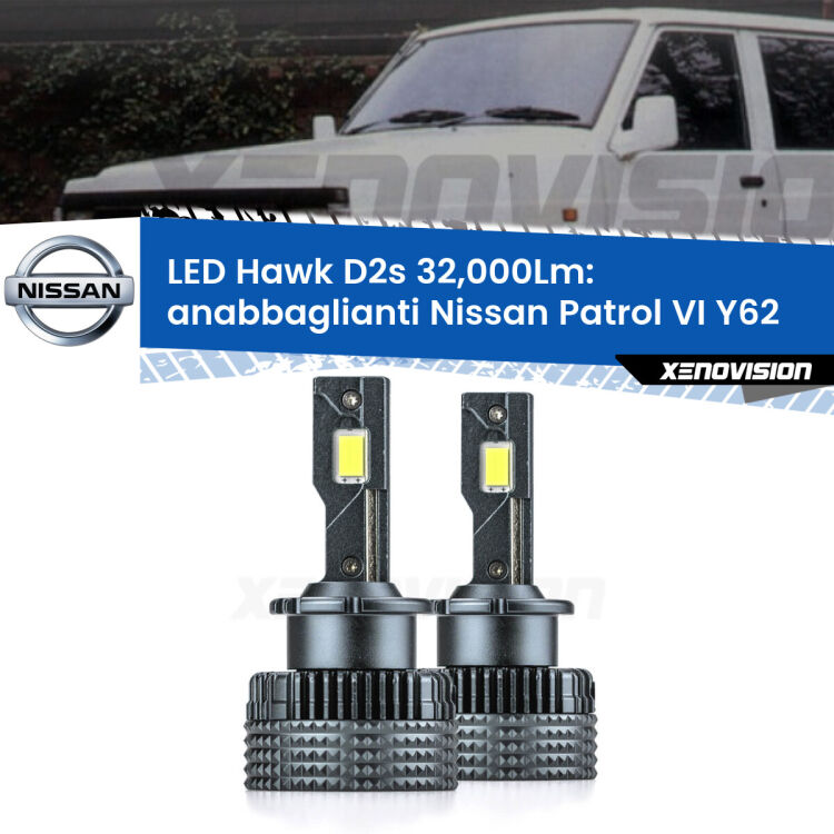 <strong>Kit anabbaglianti LED specifico per Nissan Patrol VI</strong> Y62 2010 in poi. Lampade <strong>D2S</strong> Canbus da 32.000Lumen di luminosità modello Hawk Xenovision.