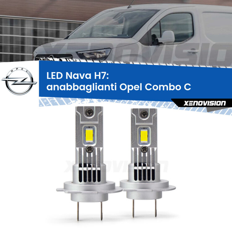 Anabbaglianti LED Opel Combo C  2001 - 2011: H7 Nava <strong>Anabbaglianti LED no-spie per Opel Combo C</strong>  2001 - 2011. Coppia lampade <strong>H7</strong> modello Nava canbus, raffreddate a ventola.