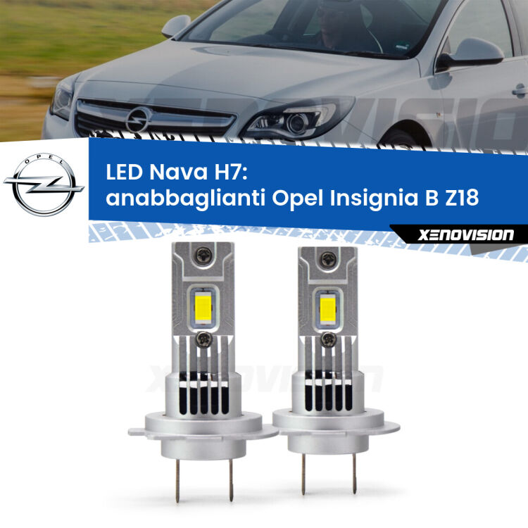 Anabbaglianti LED Opel Insignia B Z18 2017 in poi: H7 Nava <strong>Anabbaglianti LED no-spie per Opel Insignia B</strong> Z18 2017 in poi. Coppia lampade <strong>H7</strong> modello Nava canbus, raffreddate a ventola.